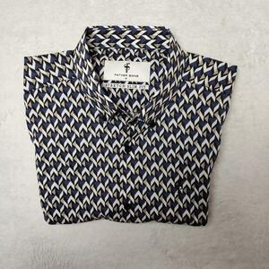 Father Sons Shirt Mens Medium Blue Geometric Short Sleeve Button Up Slim Stretch